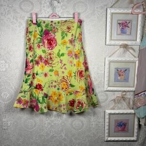 Vintage fairy core floral midi skirt with ruffles